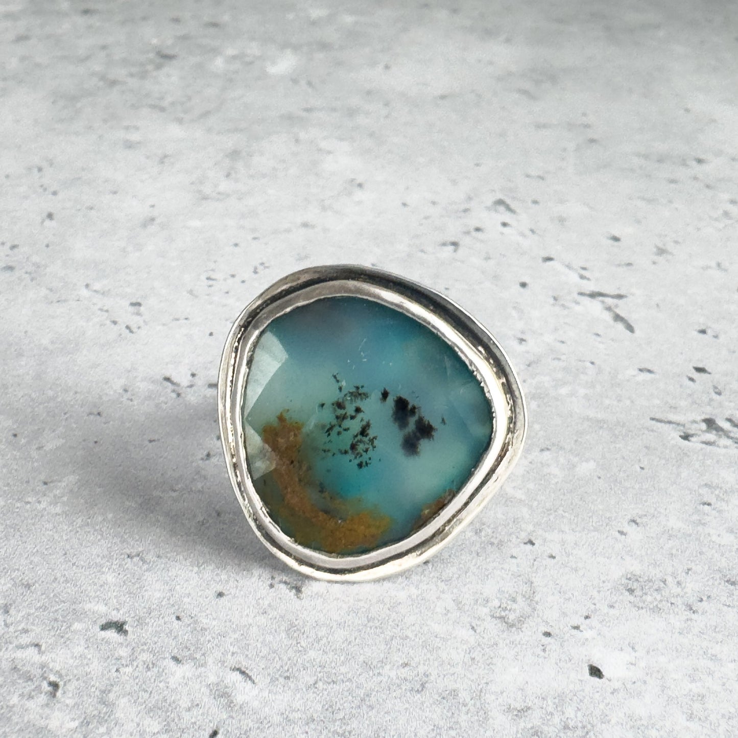 Peruvian Blue Opal Statement Ring - Size 7.5