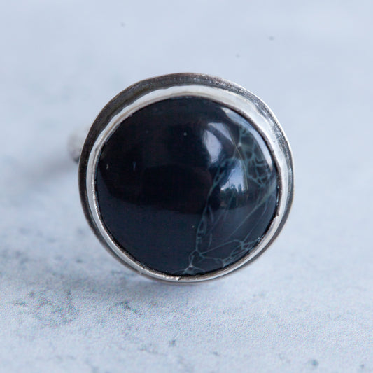 Black Agate Ring - Size 6.25