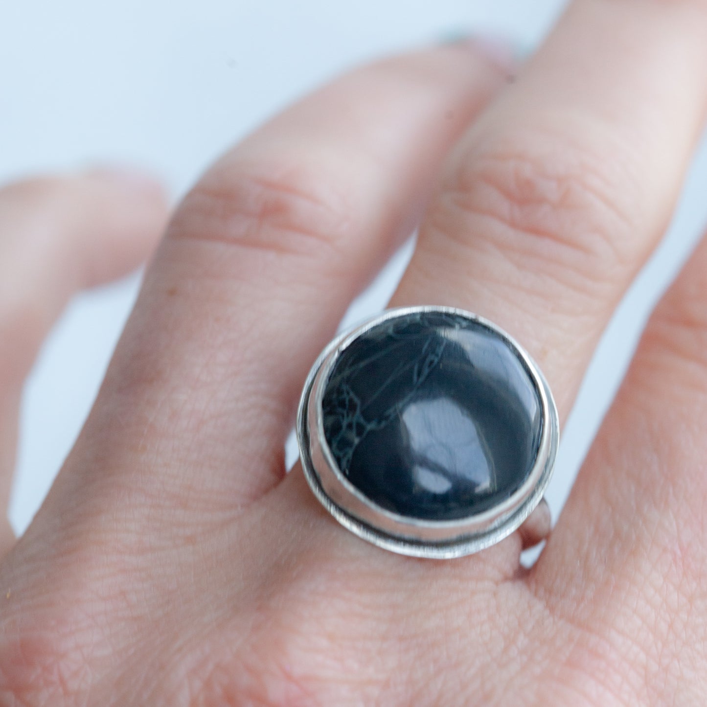 Black Agate Ring - Size 6.25